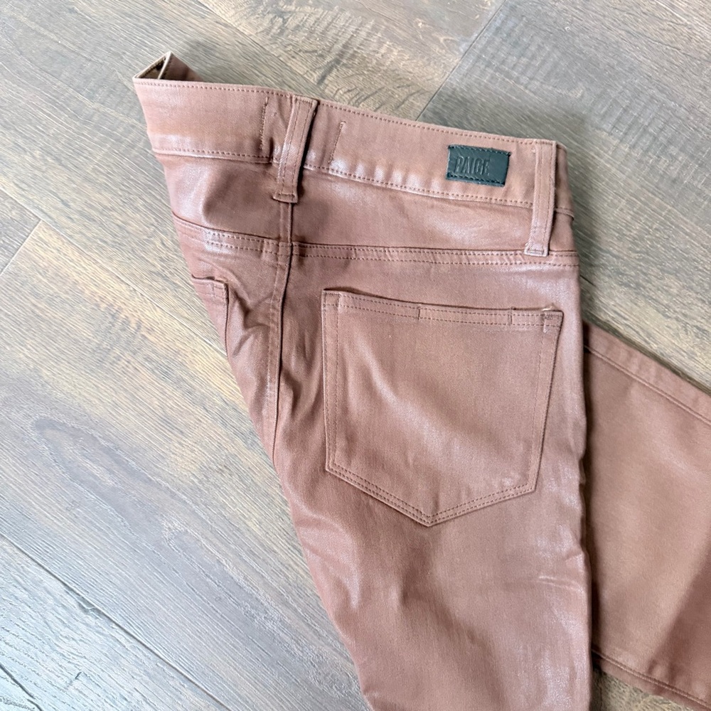 Paige Claudine High Rise Cropped Flares | Coated Cognac | Size:26 - Picture 5 of 6